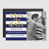 ネイビーストライプ写真保存の磁石招待状 マグネット招待状 (正面/裏面)