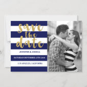 ネイビーストライプ写真保存の磁石招待状 マグネット招待状 (正面)