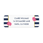 ネイビーストライプ差出人住所ラベル&ピンク牡丹 ラベル (正面)