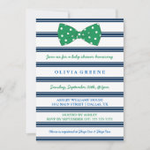 ネイビーストライプ水玉模様ズ·ボウ|ベビーシャワー 招待状 (正面)