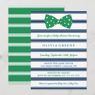 ネイビーストライプ水玉模様ズ·ボウ|ベビーシャワー 招待状