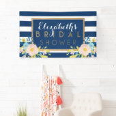 ネイビーストライプ花柄 ブライダルシャワーバナー 横断幕 (インサイチュ)