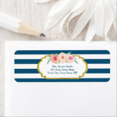 ネイビーストライプ金ゴールドピンクフローラ差出人住所ラベル ラベル (インサイチュ)