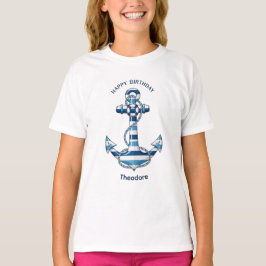 ネイビーストライプ&アンカーのバースデーTシャツ Tシャツ