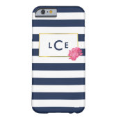 ネイビーストライプ&ピンクピーニーモノグラムiPhoneケース Case-Mate iPhoneケース (裏面)