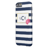 ネイビーストライプ&ピンクピーニーモノグラムiPhoneケース Case-Mate iPhoneケース (裏面左)
