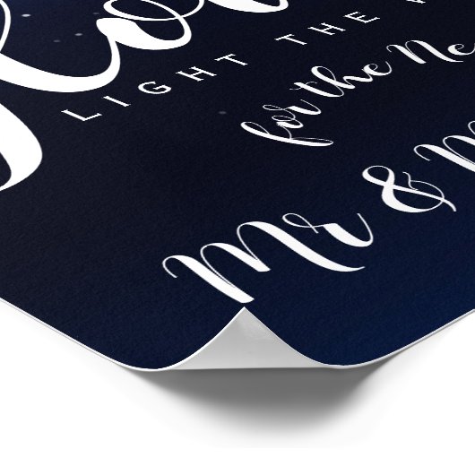 ネイビーストリングオブライツラブグロー結婚式 ポスター (角)