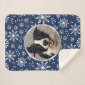 ネイビースノーフレークのポーパターンペット写真 シェルパブランケット (正面(横))