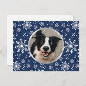 ネイビースノーフレークのポーパターンペット写真 ポストカード (正面/裏面)