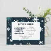 ネイビースノーフレーククリスマスポット幸運の夕食会 招待状 (スタンド正面)