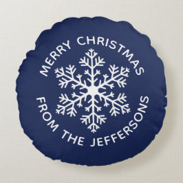 ネイビースノーフレーククリスマスラウンドピロー ラウンドクッション