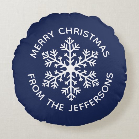 ネイビースノーフレーククリスマスラウンドピロー ラウンドクッション (正面)