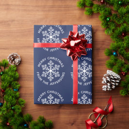 ネイビースノーフレーククリスマスラッピング紙 ラッピングペーパー