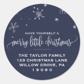 ネイビースノーフレーククリスマス差出人住所 ラウンドシール (正面)