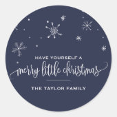 ネイビースノーフレーククリスマス ラウンドシール (正面)