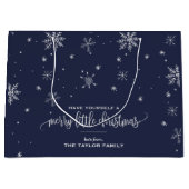 ネイビースノーフレーククリスマス ラージペーパーバッグ (正面)