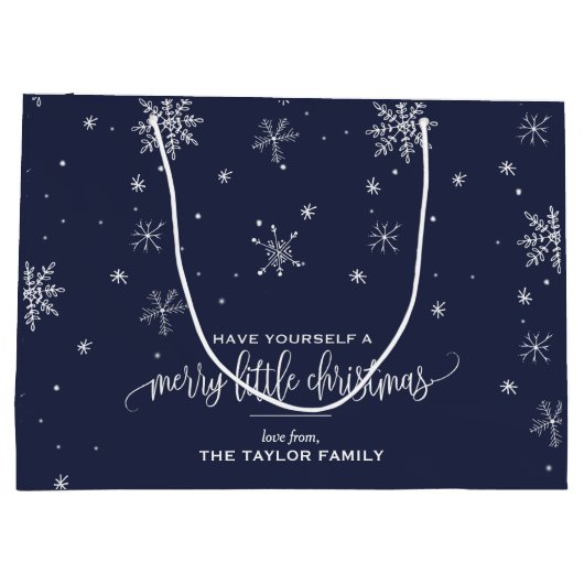 ネイビースノーフレーククリスマス ラージペーパーバッグ (裏面)