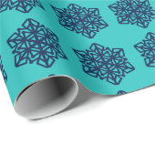 ネイビースノーフレークスブルーグリーンラッピング紙 ラッピングペーパー (ロールコーナー)