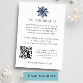 ネイビースノーフレーク冬の結婚式QR詳細テンプレート 招待状