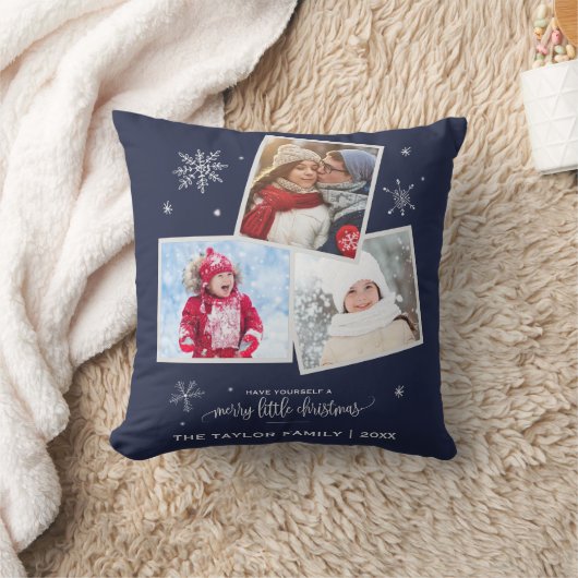 ネイビースノーフレーク | 3フォトクリスマス クッション (ブランケット)