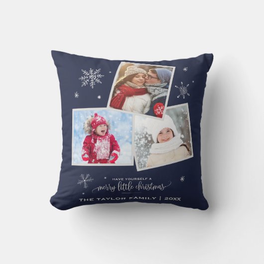 ネイビースノーフレーク | 3フォトクリスマス クッション (正面)