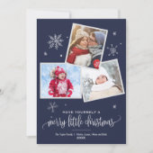 ネイビースノーフレーク | 3フォトクリスマス シーズンカード (正面)