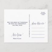 ネイビースノーフレーク | 3フォト婚約クリスマス シーズンポストカード (裏面)