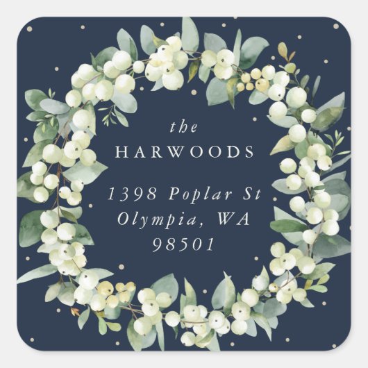 ネイビースノーベリー+ユーカリリース結婚の住所 スクエアシール (正面)