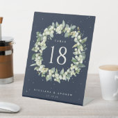 ネイビースノーベリー+ユーカリ結婚プタスのテーブル番号 台座サイン (インサイチュ)