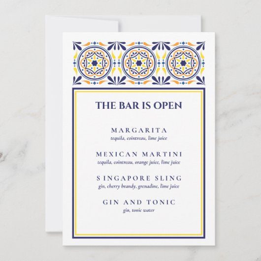 ネイビースペインのイエロータイルのシグネチャーカクテル 招待状 (正面)