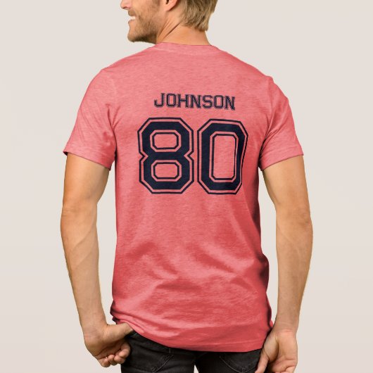 ネイビースポーツチーム名前をカスタムする、ナンバーチームレッド トライブレンドＴシャツ (裏面)