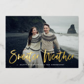 ネイビーセーター天気予報写真 箔シーズンカード (正面)