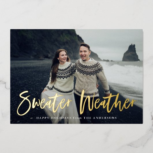 ネイビーセーター天気予報写真 箔シーズンカード (正面)