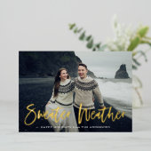 ネイビーセーター天気予報写真 箔シーズンカード (立ち正面)