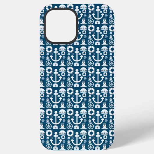 ネイビーセーラー海の要素パターン iPhoneケース (裏面)