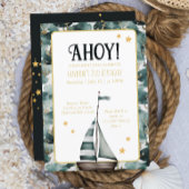 ネイビーセールボート航海のいかり誕生日 招待状