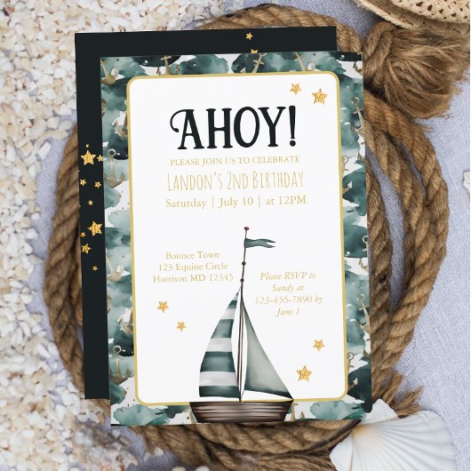 ネイビーセールボート航海のいかり誕生日 招待状