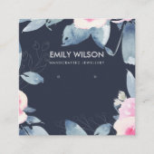 ネイビーソフト赤面ブルーフローライヤリングディスプレイロゴ スクエア名刺 (正面)