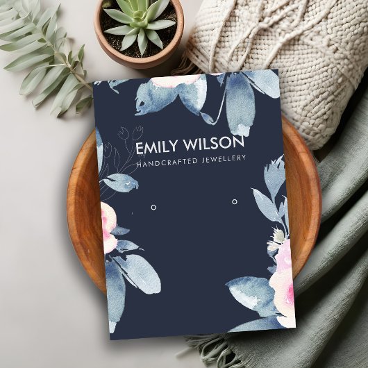 ネイビーソフト赤面ブルーフローライヤリングディスプレイロゴ 名刺