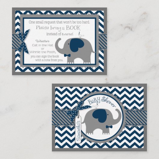 ネイビーゾウの鳥がブックカードを持ち込む エンクロージャーカード (正面/裏面)