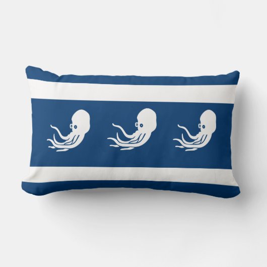 ネイビータコ/白い枕の上のイカ ランバークッション (正面)