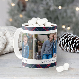 ネイビータルタン柄のクリスマス写真名 コーヒーマグカップ