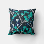 ネイビーターコイズと白モダン花柄 クッション (裏面)