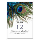 ネイビーターコイズピーコックフェザー結婚ズテーブルカード テーブルナンバー (裏面)