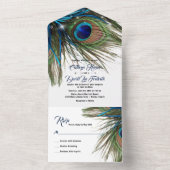 ネイビーターコイズピーコックフェザー結婚ボホズ オールインワン招待状 (内側)
