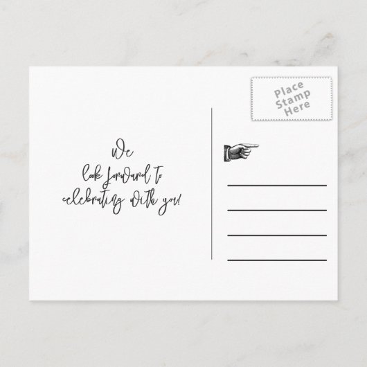 ネイビーターコイズピーコックフェザーBoho日付を保存 案内ポストカード (裏面)