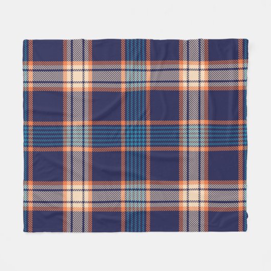ネイビータータンチェック格子模様 フリースブランケット (正面(横))