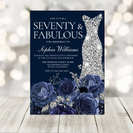 ネイビーダイヤモンドドレス70th誕生日 招待状