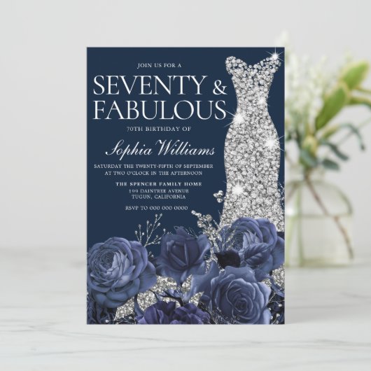 ネイビーダイヤモンドドレス70th誕生日 招待状 (スタンド正面)