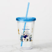 ネイビーダスティブルーアイボリーフローラ金ゴールド（ばちゃばちゃ）跳ねる アクリルタンブラー (裏面)